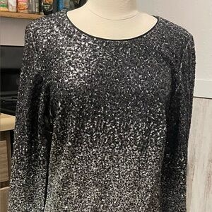 Sequin Long Sleeve Dress - Black and Silver